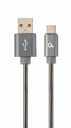 CABLEXPERT Kabel USB 2.0 AM na Type-C kabel (AM/CM), 1m, metalick spirla, ed, blister, PREMIUM QUALITY