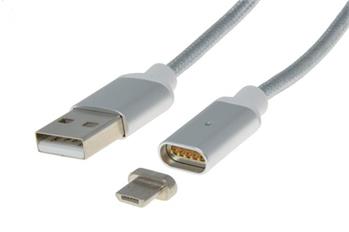 PremiumCord Magnetick micro USB 2.0, A-B nabjec a datov kabel 1m, stbrn