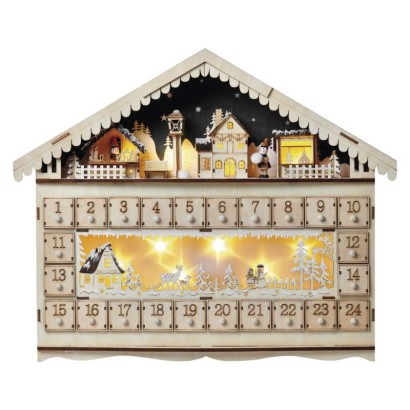 LED adventn kalendr dreven, 40x50 cm, 2x AA, vntorn, tepl biela, asova 