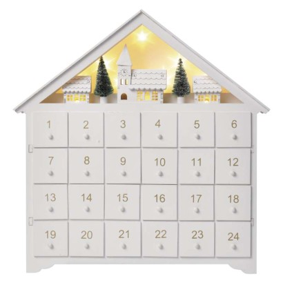 LED adventn kalendr dreven, 35x33 cm, 2x AA, vntorn, tepl biela, asova 