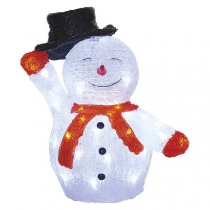 LED vianon snehuliak s klobkom, 36 cm, vonkaj aj vntorn, studen biela, asova 
