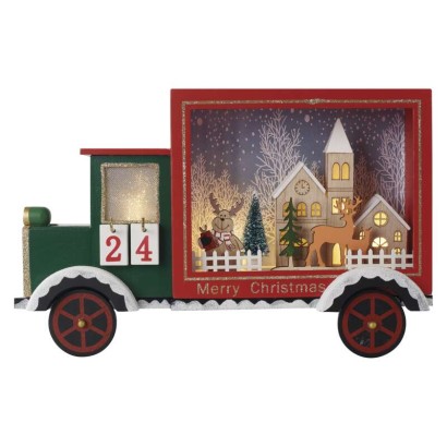 LED adventn kalendr, dreven auto, 20x30,5 cm, 2x AA, vntorn, tepl biela, asova 