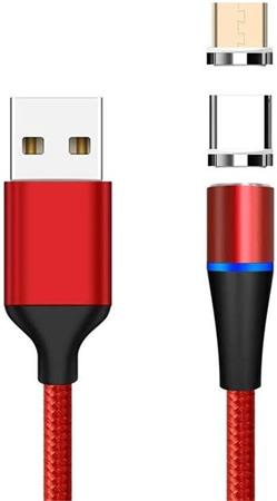 PremiumCord Magnetick micro USB a USB-C nabjec a datov kabel 1m, erven