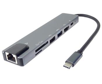 PremiumCord USB-C na HDMI + USB3.0 + USB2.0 + PD + SD/TF + RJ45 adaptr