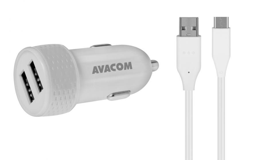 AVACOM nabjeka do auta 5V/3,1A se dvma USB vstupy, USB - USB-C kabel, bl barva