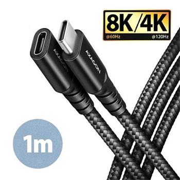 AXAGON BUCM32-CF10AB prodluovac kabel USB-C (M) USB-C (F), 1m, USB 20Gbps, PD 240W 5A, 8K HD, ALU, oplet, ern