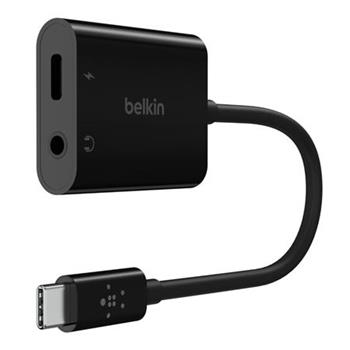 Belkin USB-C adaptr/rozdvojka 1x USB-C M/ 1x USB-C F napjen 60W + 1x 3,5mm jack, ern