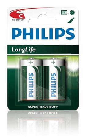 Philips baterie C LongLife zinkochloridov - 2ks, blister