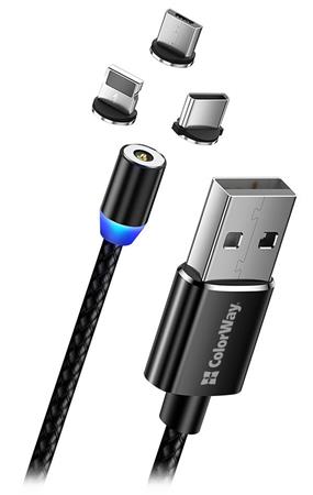 Colorway Nabjec Kabel 3v1 Lightning+MicroUSB+USB-C/ Magnetic/ 2.4A/ Nylon/ 1m