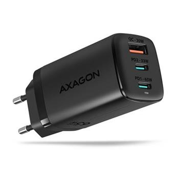 AXAGON ACU-DPQ65, GaN nabjeka do st, 3x port (USB-A + dual USB-C), PD3.0/QC4+/PPS/Apple, 65W