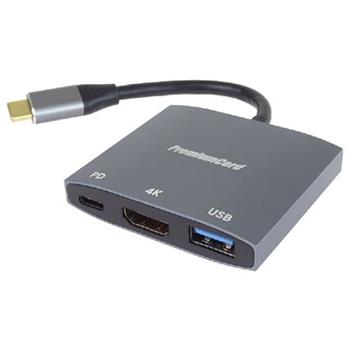 PremiumCord adaptr USB-C na HDMI, USB3.0, PD, rozlien 4K a FULL HD 1080p