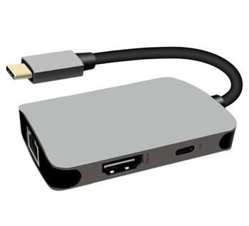 PremiumCord USB-C na HDMI + RJ45 + PD adaptr, hlinkov pouzdro