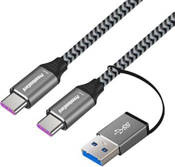 PremiumCord USB-C kabel ( USB 3.2 GEN 2, 5A, 100W, 20Gbit/s ) bavlnn oplet, 2m