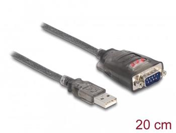 Delock Adaptr z USB 2.0 A na 1 x 9 pinov zstrkov konektor RS-232 D-Sub s maticemi, se 3 x LED, dlky 0,2m