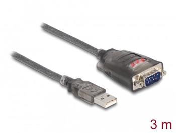 Delock Adaptr z USB 2.0 A na 1 x 9 pinov zstrkov konektor RS-232 D-Sub s maticemi, se 3 x LED, dlky 3m