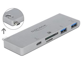 Delock Hub se 3 porty a teka karet se 2 sloty pro MacBook s PD 3.0 a zataitelnm pipojenm USB Type-C