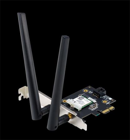 ASUS PCE-AXE5400, WiFi 6E PCI-E adaptr se 2 externmi antnami. Podpora psma 6 GHz, 160 MHz, Bluetooth 5.2