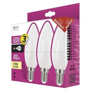 Emos LED rovka CANDLE, 6W/40W E14, WW tepl bl, 470 lm, Classic, F, 3 PACK