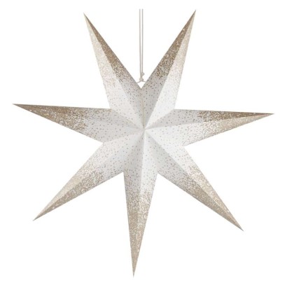 LED hviezda papierov zvesn so zlatmi trblietkami na okrajoch, biela, 60 cm, vntorn 