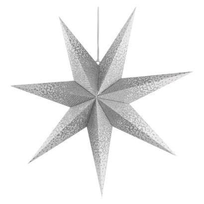 LED hviezda papierov zvesn so striebornmi trblietkami v strede, biela, 60 cm, vntorn 