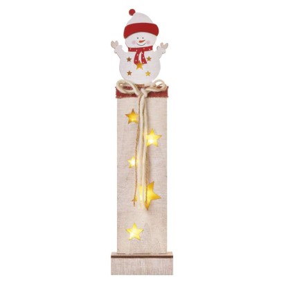LED dekorcia dreven  snehuliak, 46 cm, 2x AA, vntorn, tepl biela, asova 