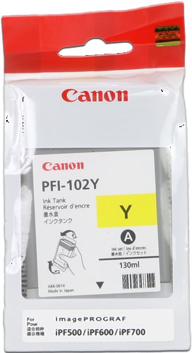 kazeta CANON PFI-102Y yellow iPF 500/510/600/605/610/650/655/700/710/720/750/755/760/765, LP 17/24 (130 ml)