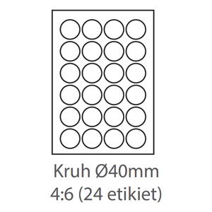 etikety samolepiace KRUH-40mm univerzlne biele 24ks/A4 (100 listov A4/bal.)