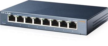 Gigabit Switch TP-LINK TL-SG108 . 8-port 10/100/10000M, 8x 10/100/1000M RJ45 ports, supports GMP Snooping, Metal case