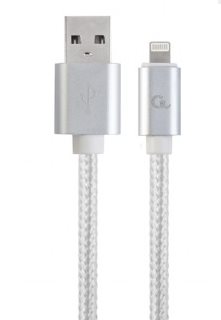 textiln kbel z USB na lightning (Apple), 1,8m, strieborn, CABLEXPERT