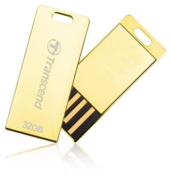 Transcend 32GB JetFlash T3G, USB 2.0 flash disk, mal rozmry, zlat obarven kov