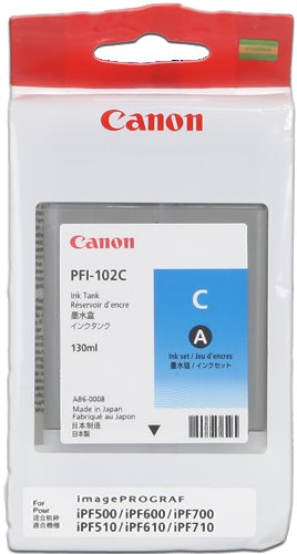 kazeta CANON PFI-102C cyan iPF 500/510/600/605/610/650/655/700/710/720/750/755/760/765, LP 17/24 (130 ml)