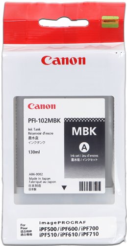 kazeta CANON PFI-102MBK matte black iPF 500/510/600/605/610/650/655/700/710/720/750/755/760/765, LP 17/24 (130 ml)