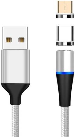 PremiumCord Magnetick micro USB a USB-C nabjec a datov kabel 1m, stbrn
