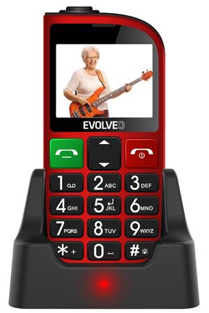EVOLVEO EasyPhone FM, mobiln telefon pro seniory s nabjecm stojnkem (erven barva)