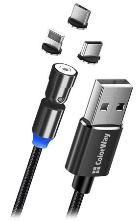 Colorway Nabjec Kabel 3v1 Lightning+MicroUSB+USB-C/ Magnetic/ 2.4A/ Nylon/ Magnetic Rotation 540/ 1m