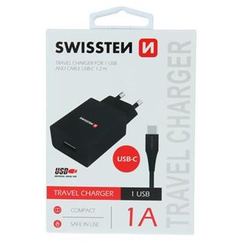 SWISSTEN S͍OV ADAPTR SMART IC 1x USB 1A POWER + DATOV KABEL USB / TYPE C 1,2 M ERN