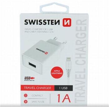 SWISSTEN S͍OV ADAPTR SMART IC 1x USB 1A POWER + DATOV KABEL USB / LIGHTNING 1,2 M BL