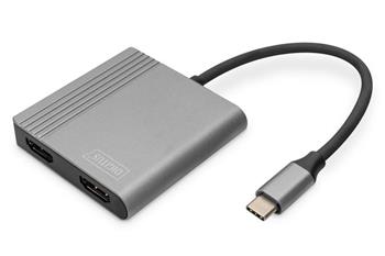 DIGITUS Adaptr USB-C - 2x HDMI, 18 cm 4K/30Hz, stbrn, hlinkov kryt