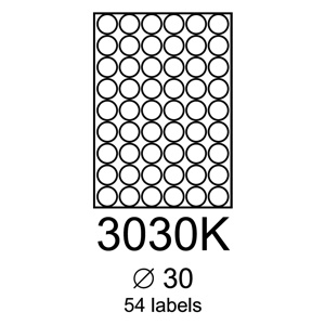 etikety RAYFILM 30mm kruh univerzlne biele R01003030KA (100 list./A4)