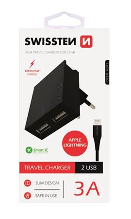 SWISSTEN S͍OV ADAPTR SMART IC, CE 2x USB 3 A POWER ERN+ DATOV KABEL SWISSTEN USB / LIGHTNING MFi 1,2 M ERN