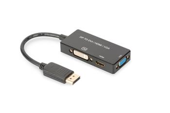 Digitus DisplayPort Kabelov pevodnk, DP - HDMI+DVI+VGA M-F/F/F, 0,2 m, multimediln kabel 3v1, CE, zlato, bl