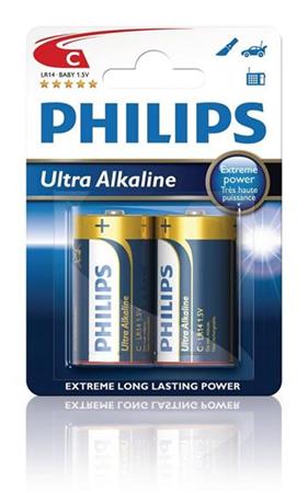 Philips baterie C ExtremeLife+, alkalick - 2ks