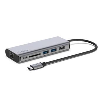 Belkin USB-C 6v1 hub - 4K HDMI, USB-C PD 3.0, 2x USB-A 3.0, RJ45, teka SD karet