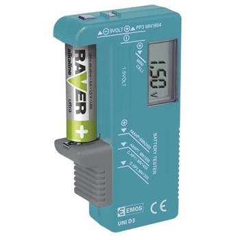 Emos LCD tester bateri UNI D3 - AA, AAA, C,D, 9V a knoflkov, LCD displej