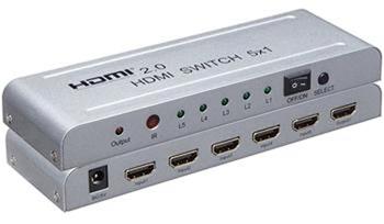 PremiumCord 4Kx2K@60Hz HDMI switch 5:1 kovov s dlkovm ovladaem a napjecm adaptrem