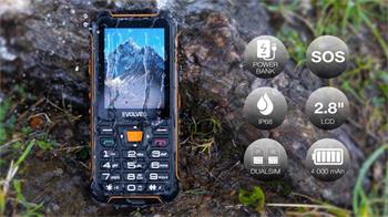 EVOLVEO StrongPhone Z6, vodotsn odoln Dual SIM telefon, erno-oranov
