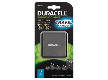 Duracell 3A Type-C & 2.4A USB Travel charger, Black