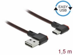 Delock Kabel EASY-USB 2.0 Typ-A samec na USB Type-C samec pravohl lev / prav 1,5 m ern