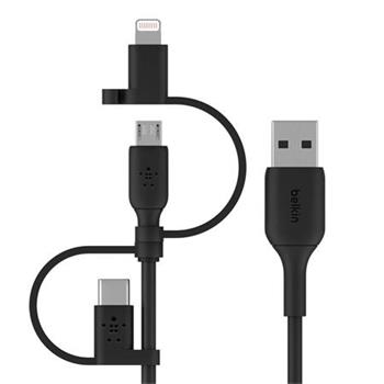 Belkin univerzln kabel USB-A / microUSB s adaptrem na Lightning a USB-C konektorem, 1m, ern