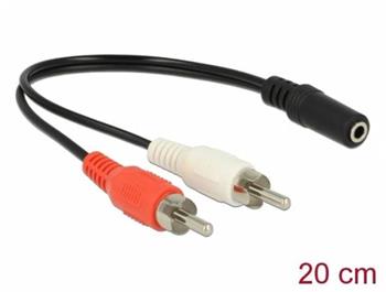 Delock Audio kabel s 2 x RCA zstrkovm konektorem na 1 x 3,5 mm tpinov zstrkov stereo konektor, 20 cm